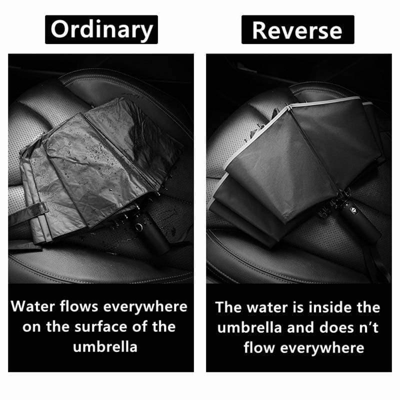Automatic Inverted Umbrella with Reflective Stripe and LED Light, 10 Ribs, Windproof, Travel-Friendly, Triple-Folding