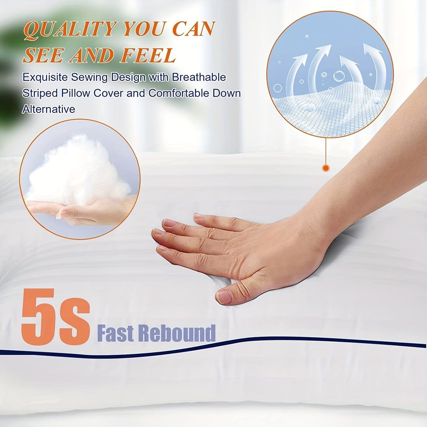 Cooling Supportive Bed Pillow - Soft Down Alternative for All Sleep Positions