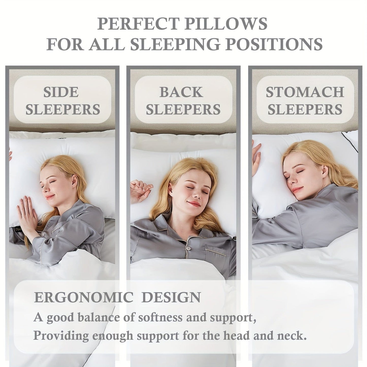Cooling Supportive Bed Pillow - Soft Down Alternative for All Sleep Positions