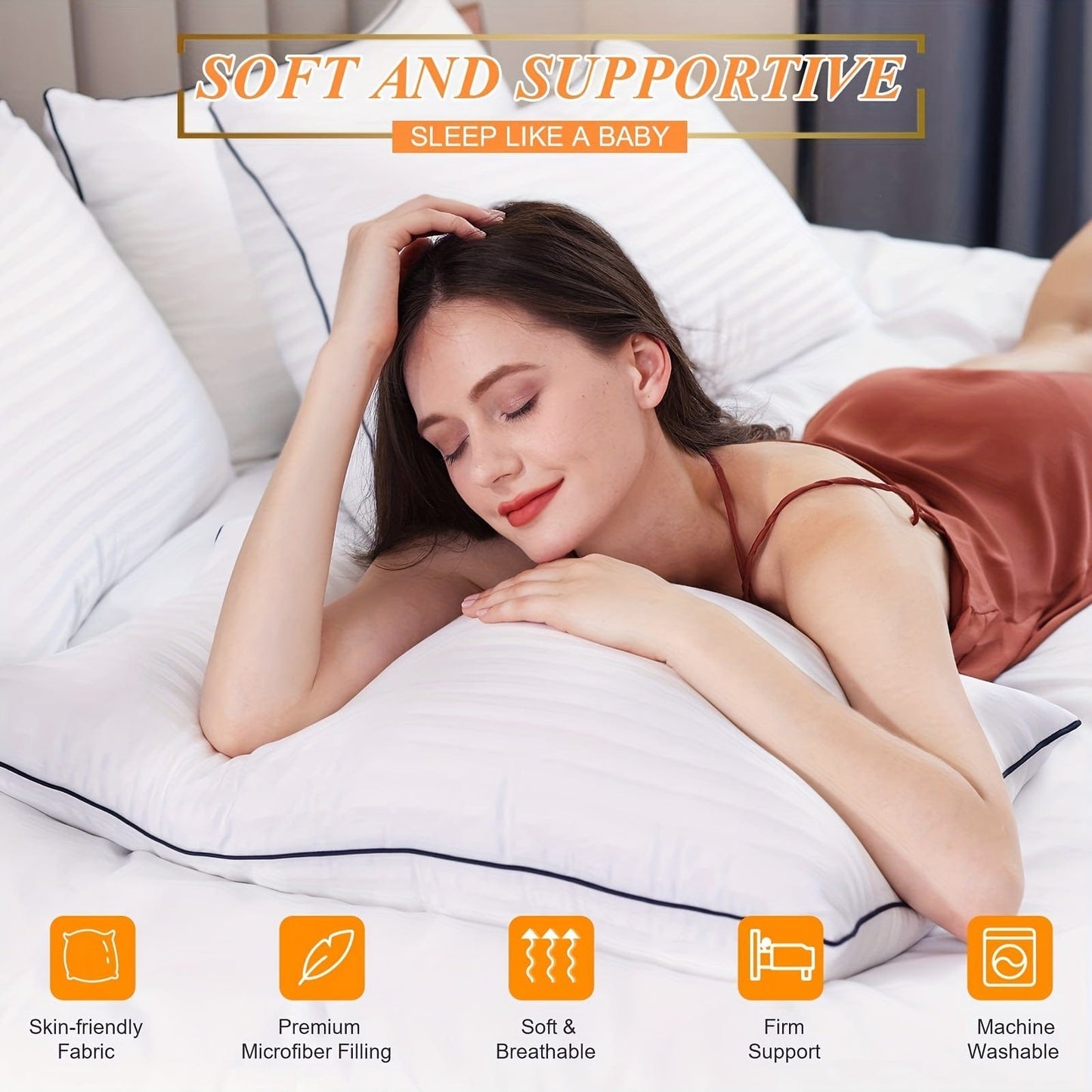 Cooling Supportive Bed Pillow - Soft Down Alternative for All Sleep Positions