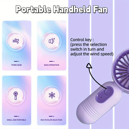 USB Rechargeable Mini Handheld Fan with 3 Speed Settings - Portable for Travel, Office, Outdoor Use