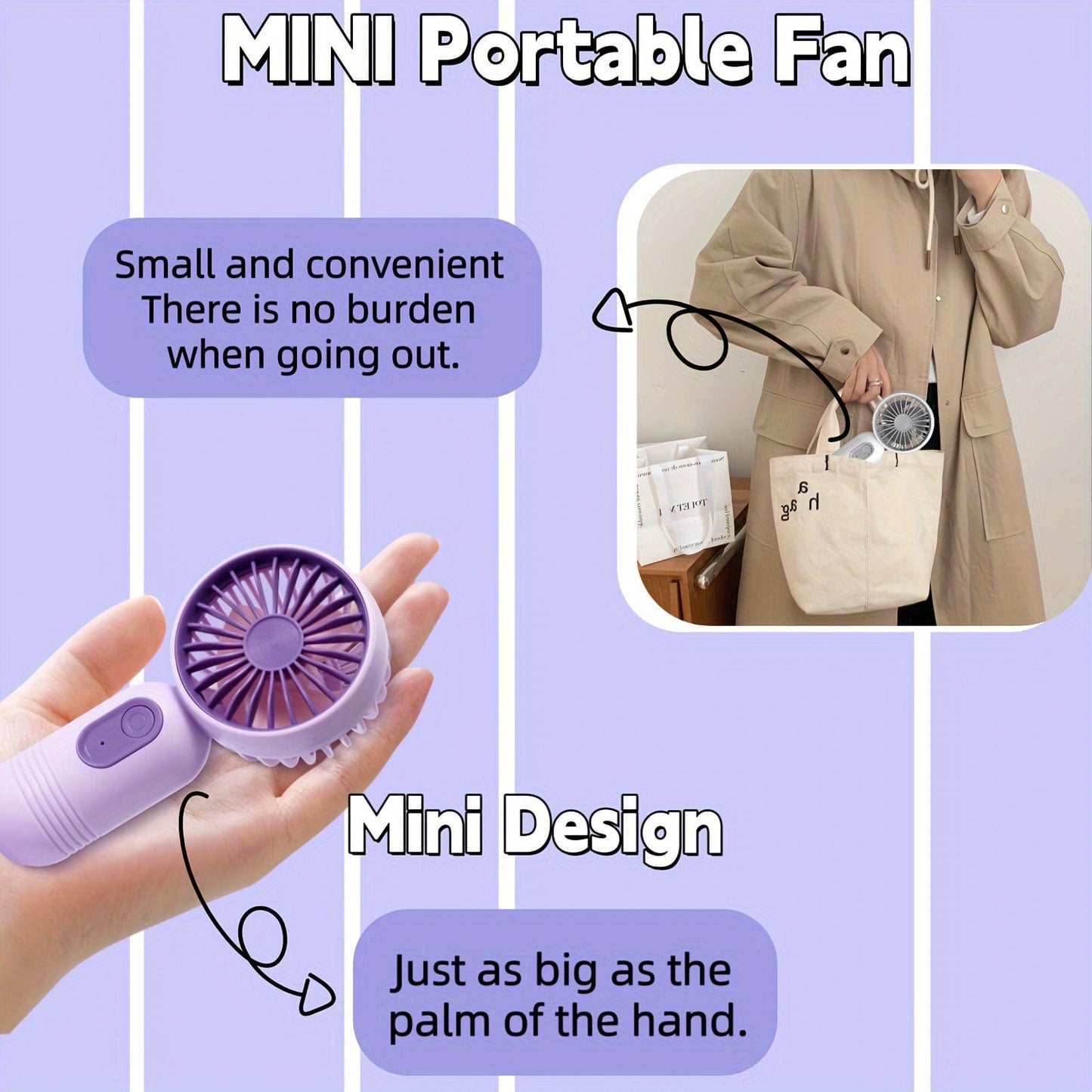 USB Rechargeable Mini Handheld Fan with 3 Speed Settings - Portable for Travel, Office, Outdoor Use