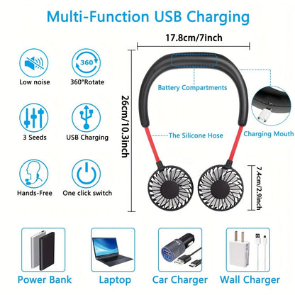 Portable Neck Fan – USB Rechargeable, Hands-Free with 360° Adjustable Speed