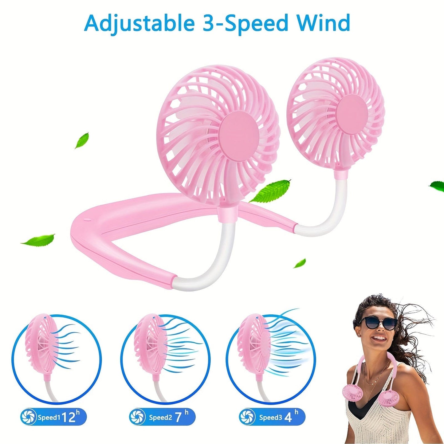 Portable Neck Fan – USB Rechargeable, Hands-Free with 360° Adjustable Speed