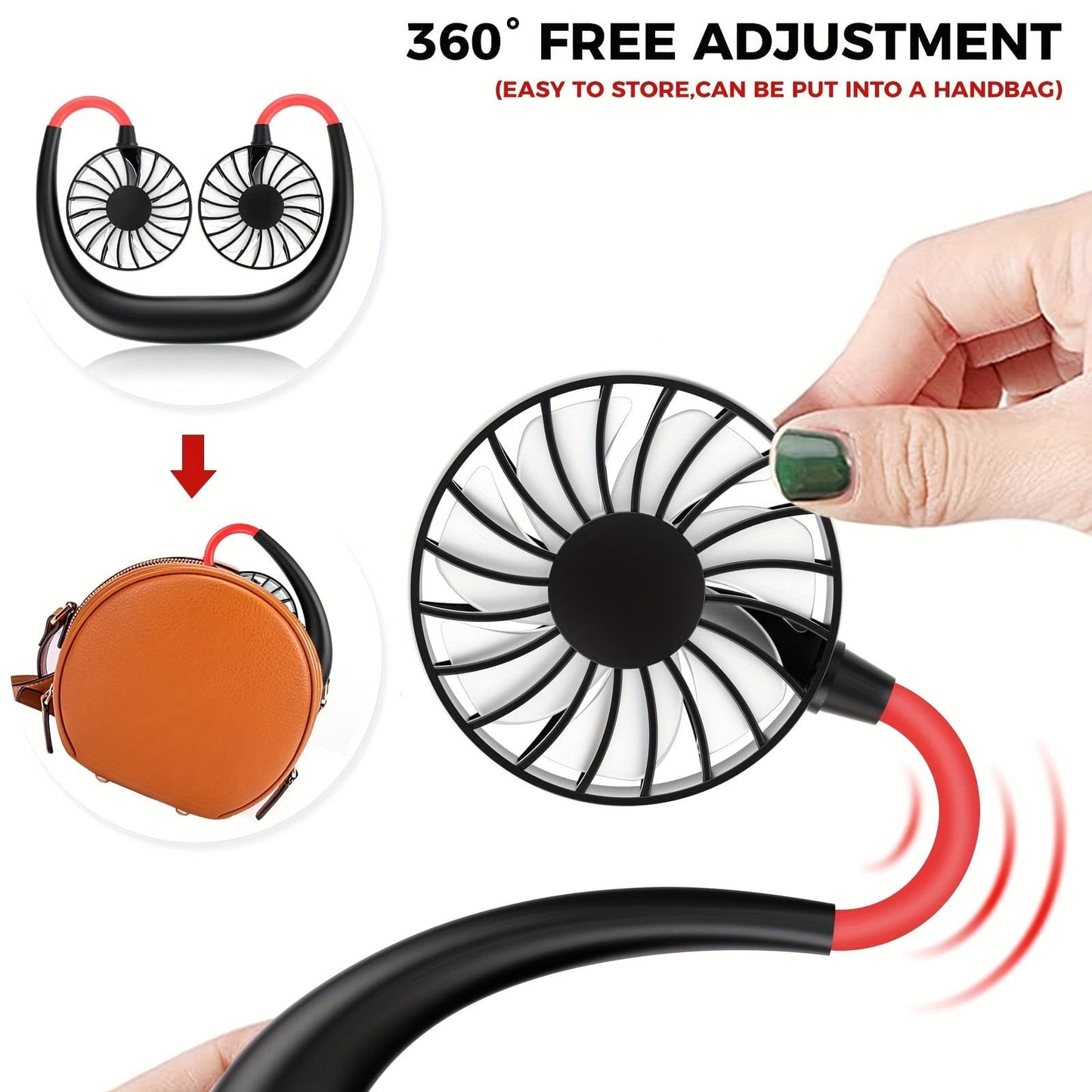 Portable Neck Fan – USB Rechargeable, Hands-Free with 360° Adjustable Speed