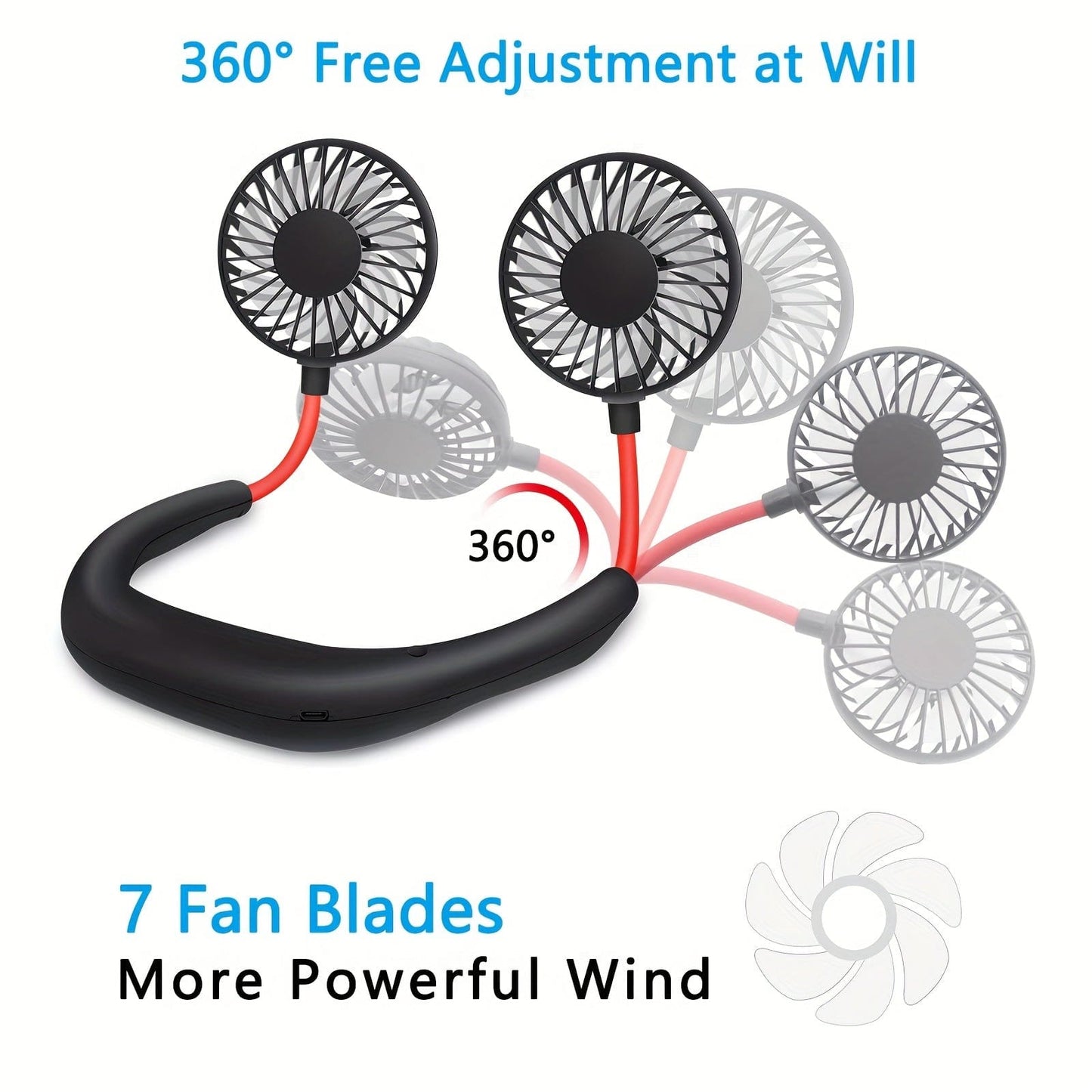 Portable Neck Fan – USB Rechargeable, Hands-Free with 360° Adjustable Speed
