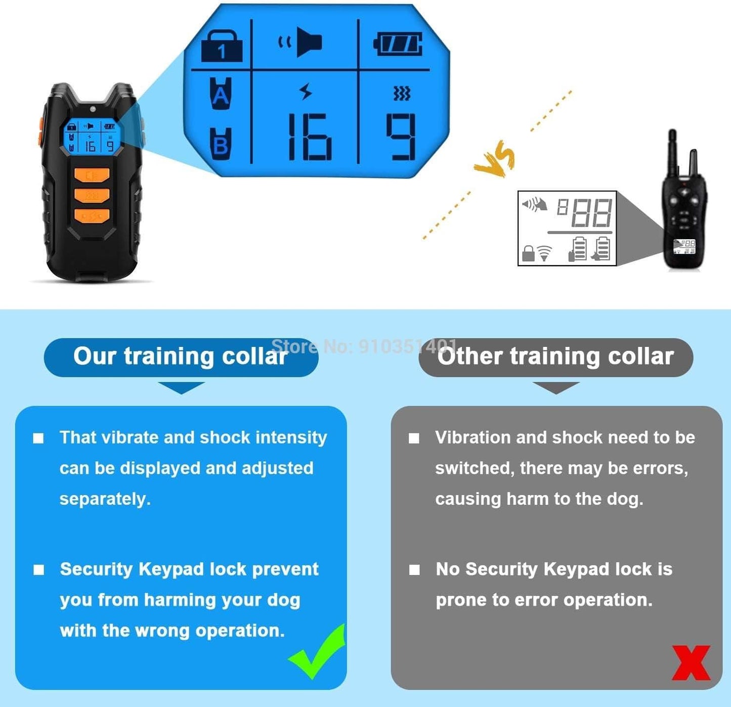 Rechargeable Waterproof Remote Dog Training Collar with Shock and Vibration for All Sizes