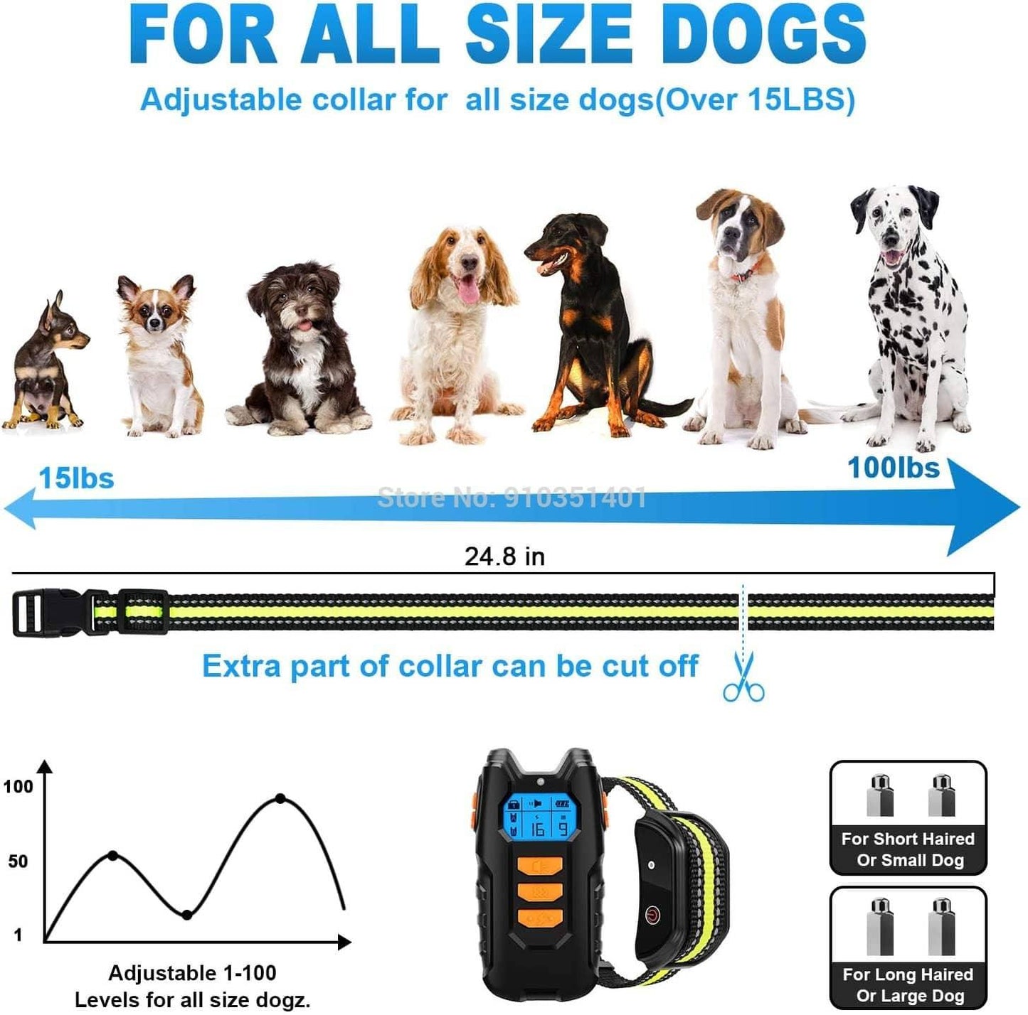 Rechargeable Waterproof Remote Dog Training Collar with Shock and Vibration for All Sizes