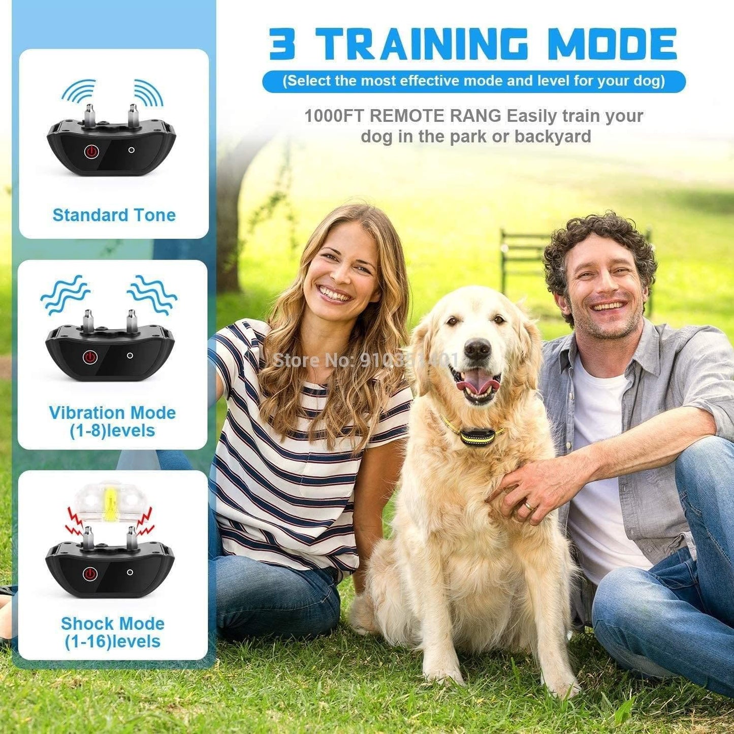 Rechargeable Waterproof Remote Dog Training Collar with Shock and Vibration for All Sizes