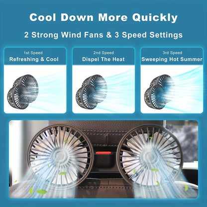 Compact Car Air Conditioner Fan, Dual-Headed 360° Rotating Cooling System