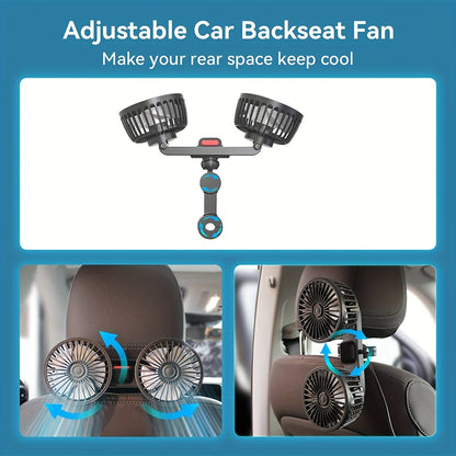 Compact Car Air Conditioner Fan, Dual-Headed 360° Rotating Cooling System