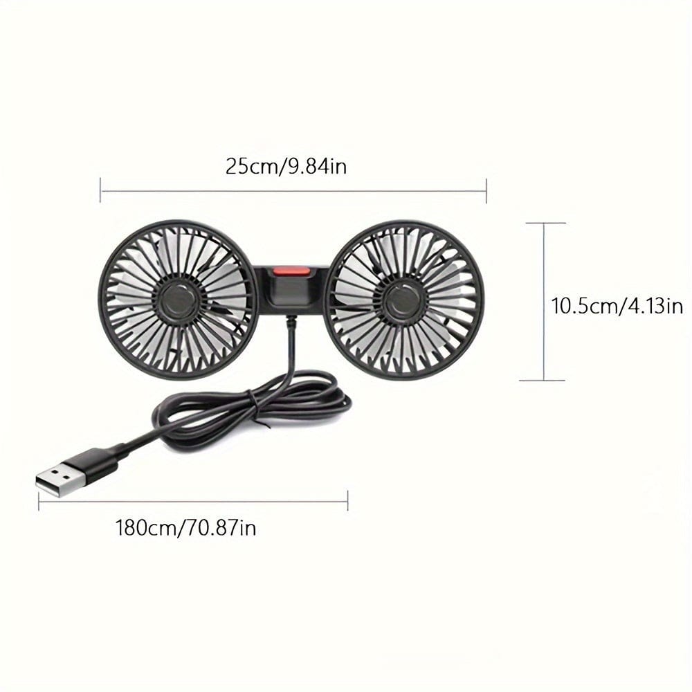 Compact Car Air Conditioner Fan, Dual-Headed 360° Rotating Cooling System