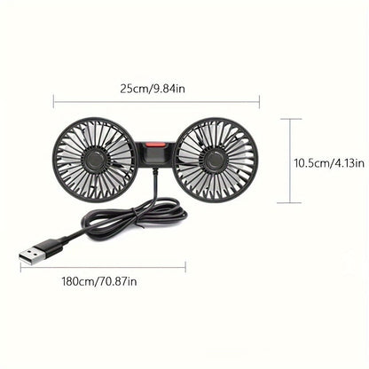 Compact Car Air Conditioner Fan, Dual-Headed 360° Rotating Cooling System