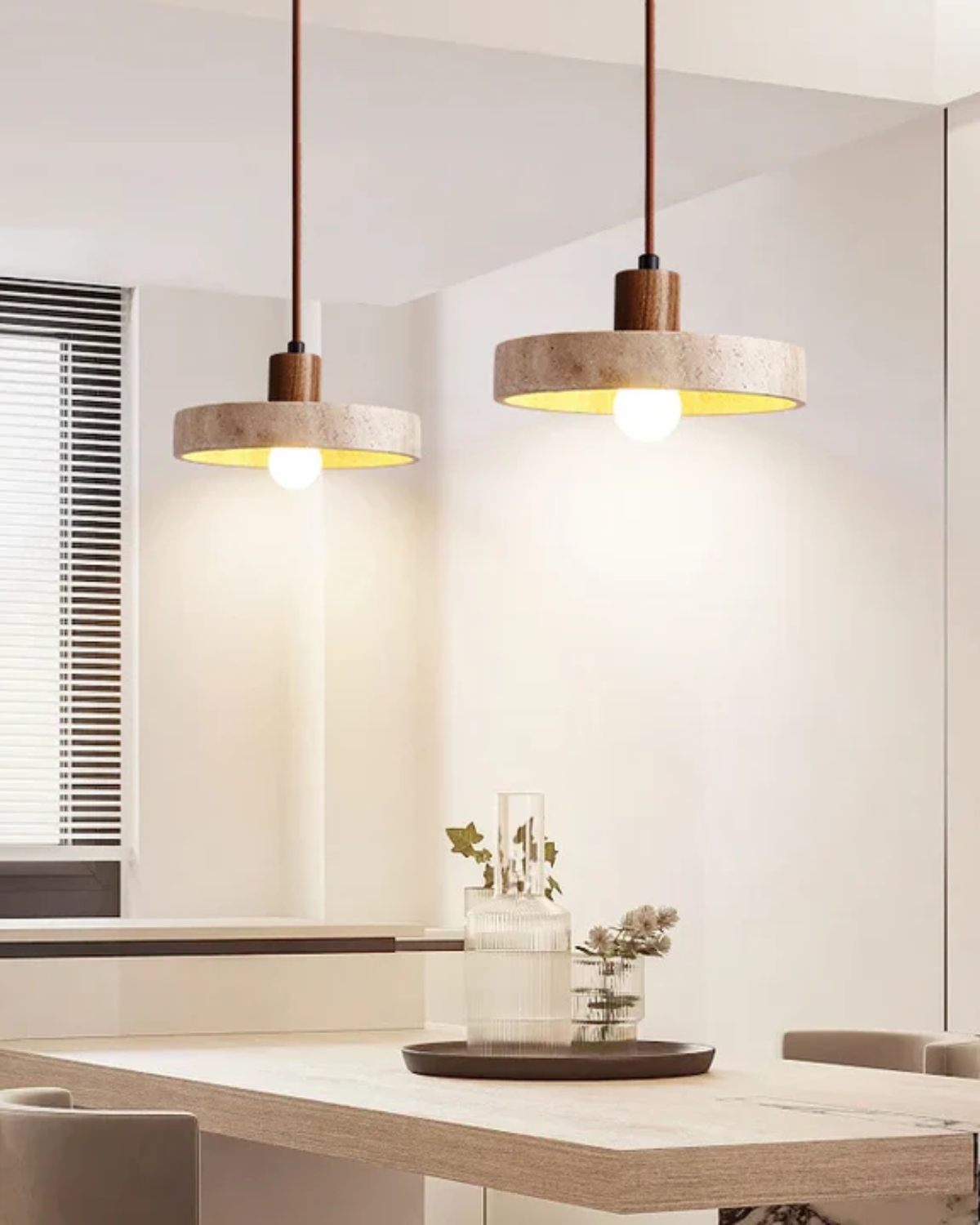 Modern Kitchen Pendant Light with Travertine Stone Appearance