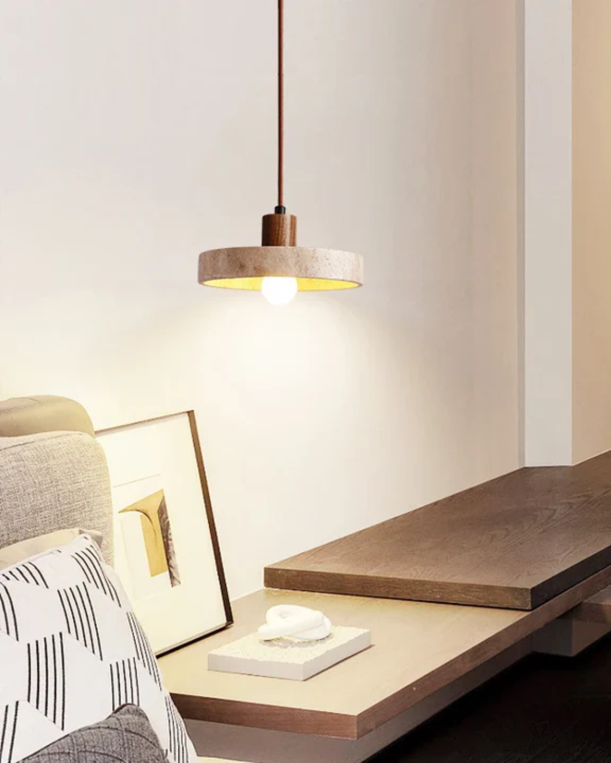 Modern Kitchen Pendant Light with Travertine Stone Appearance