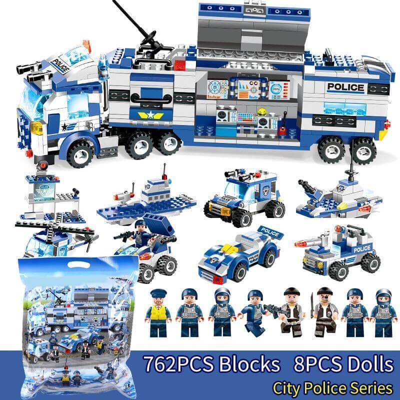 8-in-1 SWAT Police Truck Station Building Blocks Set - Gift for Children