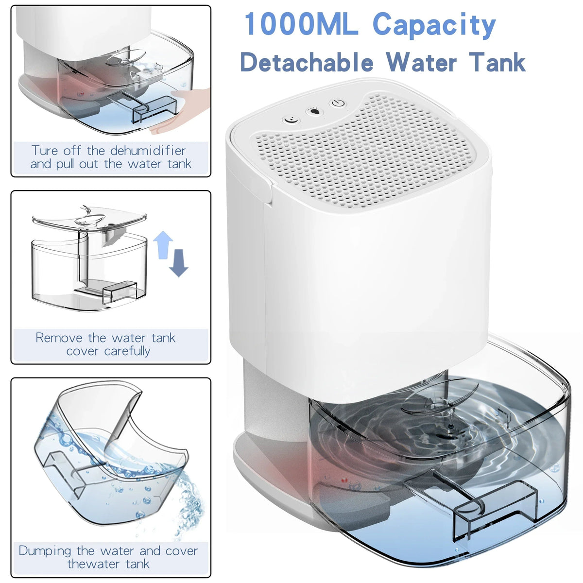 Compact Moisture Eliminator with Drain Hose and Air Filter 1000ml