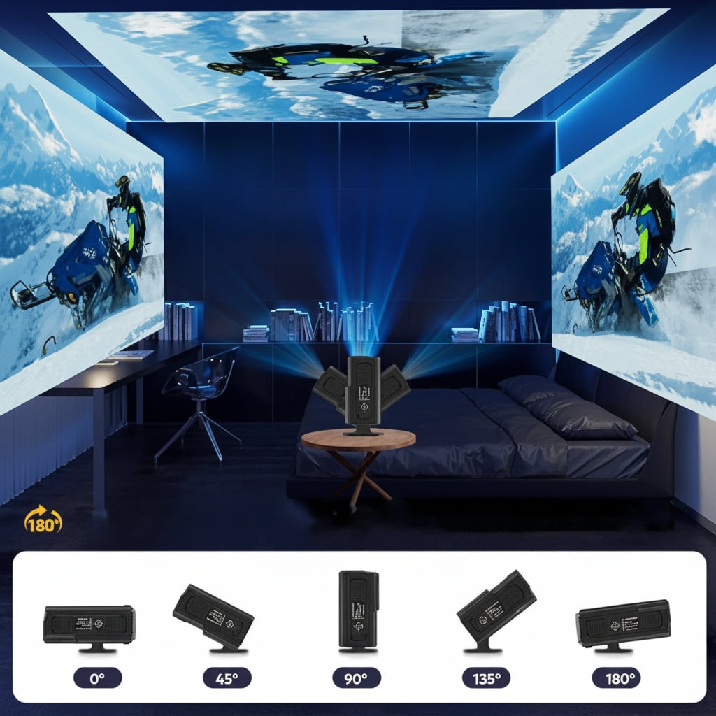 Compact Smart Projector with Remote and Adjustable Stand