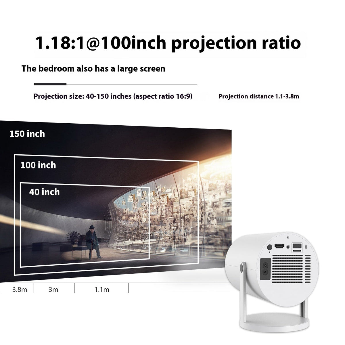 Compact Projector with Rotating Stand & Outdoor Screen