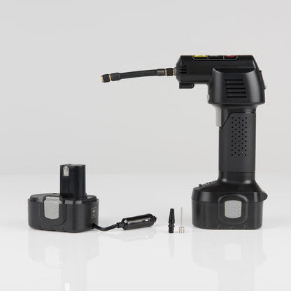 Compact Cordless Tire Pump with Rechargeable Battery and LCD Screen
