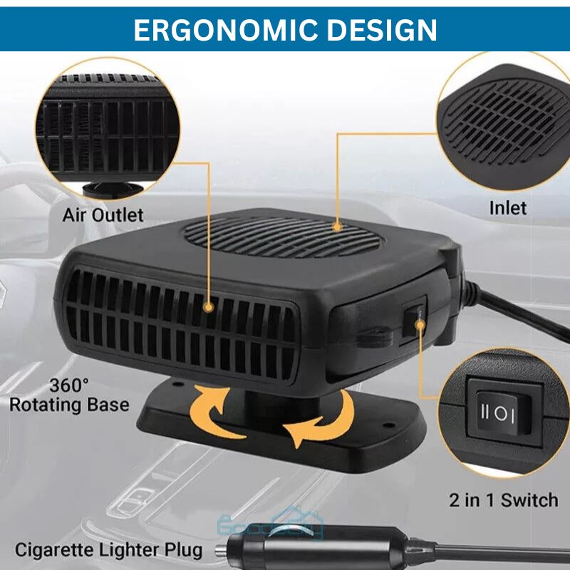 12V Portable Car Heater with 360-Degree Rotating Base