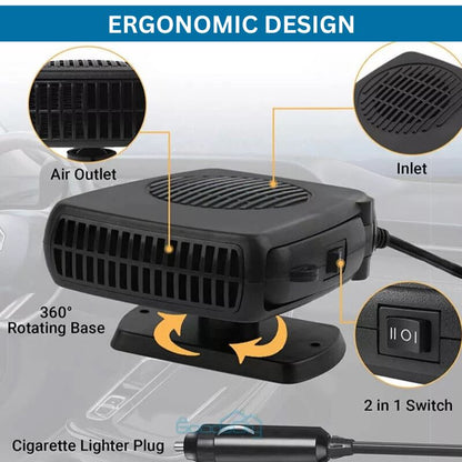 12V Portable Car Heater with 360-Degree Rotating Base