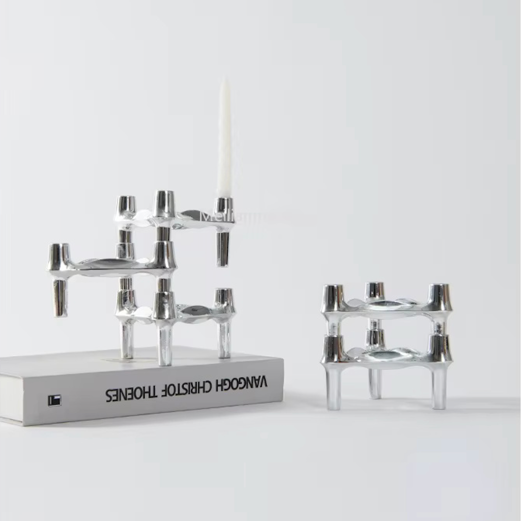 Abstract Metal Candle Holder – Unique Molecular Design Accent