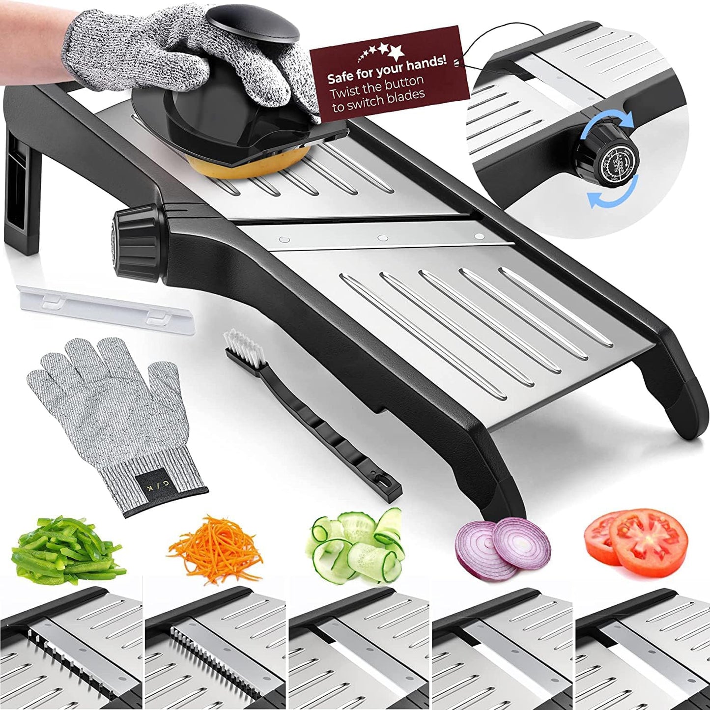 Food Slicer with Cut-Resistant Gloves Included