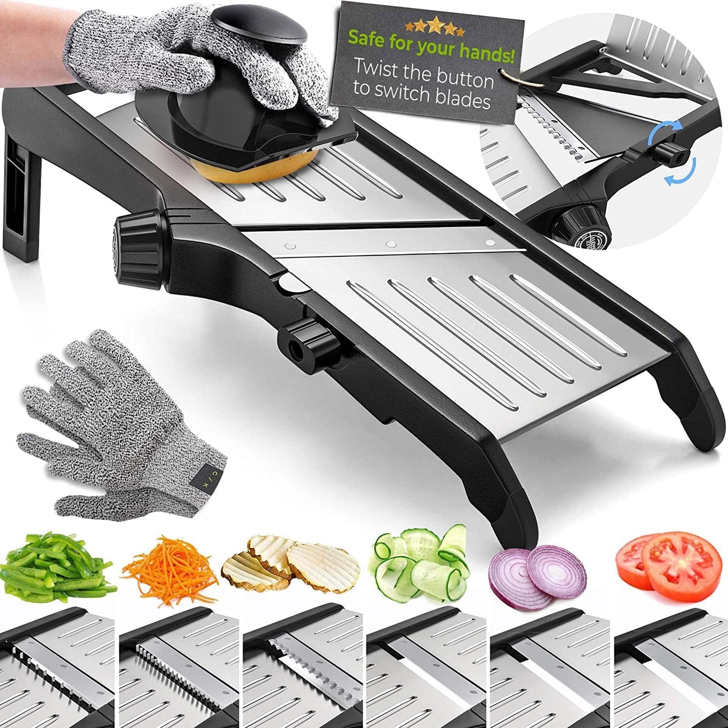 Food Slicer with Cut-Resistant Gloves Included