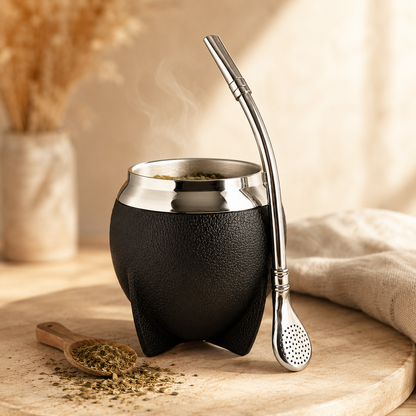 Insulated Stainless Steel Yerba Mate Cup Set with Bombilla Straw & Brush - 10oz Travel Design