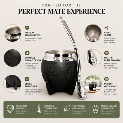 Insulated Stainless Steel Yerba Mate Cup Set with Bombilla Straw & Brush - 10oz Travel Design