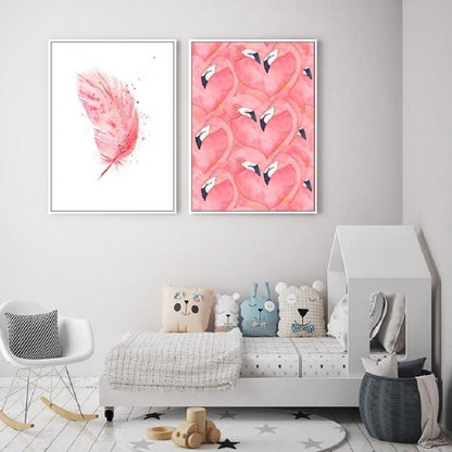 Canvas Wall Art Featuring Pink Flamingo Feather Design