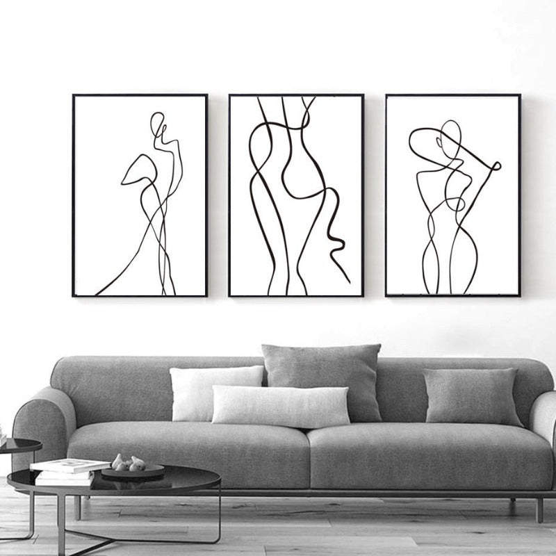 Monochrome Elegance: Curved Abstract Canvas Art