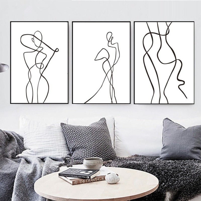 Monochrome Elegance: Curved Abstract Canvas Art