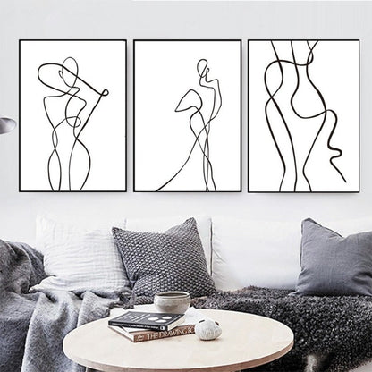 Monochrome Elegance: Curved Abstract Canvas Art