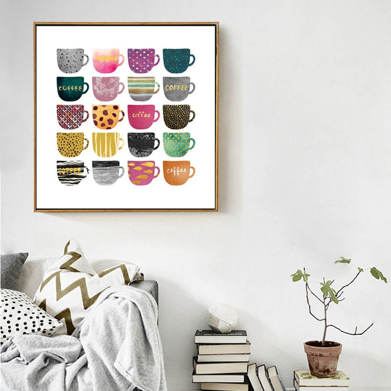 Canvas Artwork Featuring Unique Coffee Cup Designs
