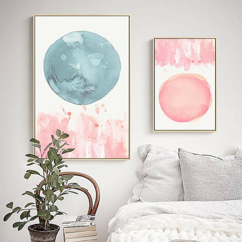 Elegant Pink and Blue Abstract Canvas Art for Modern Spaces