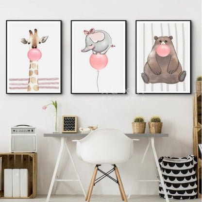 Canvas Wall Art - Woodland Balloon Party Scene Painting