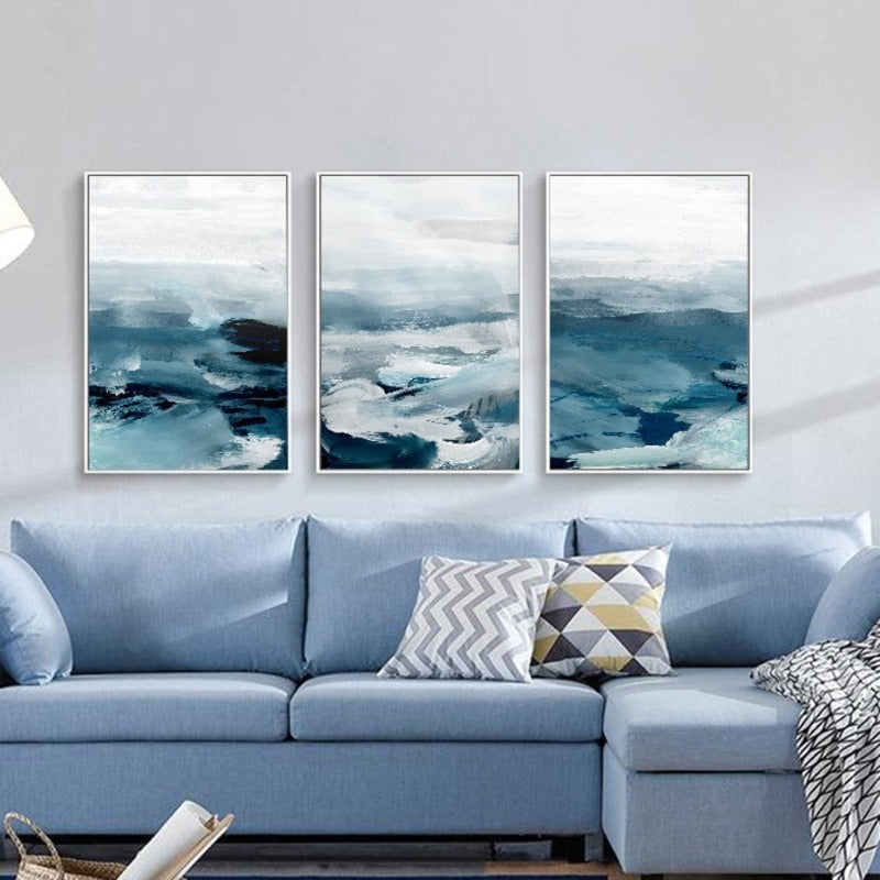 Serene Blue Mountain Abstract Canvas Art for Modern Spaces