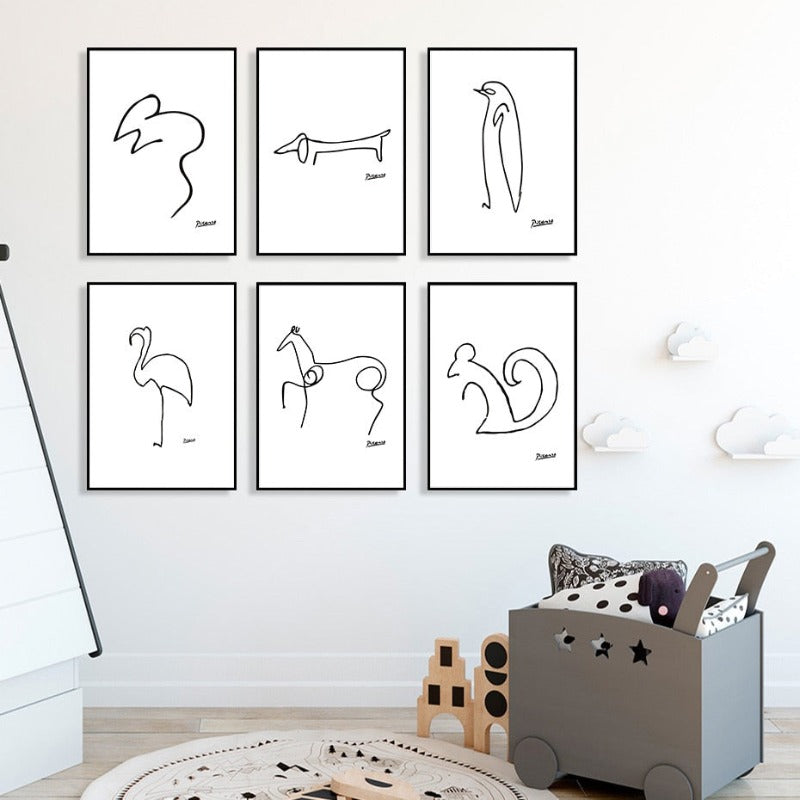 Canvas Artwork of Animal Sketches for Wall Decor
