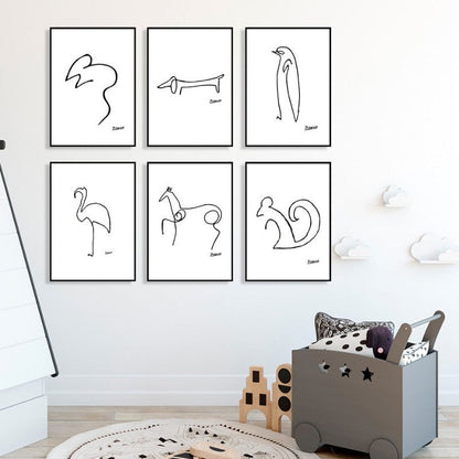 Canvas Artwork of Animal Sketches for Wall Decor