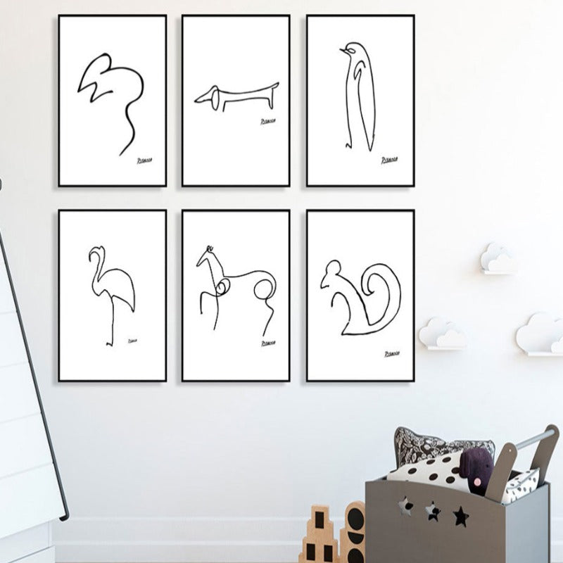 Canvas Artwork of Animal Sketches for Wall Decor