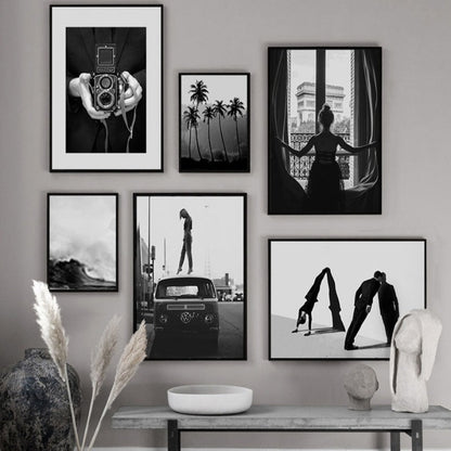 Sophisticated Black and White Abstract Canvas Artwork