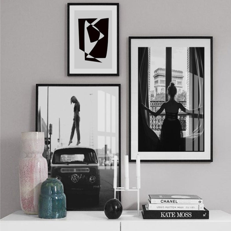 Sophisticated Black and White Abstract Canvas Artwork