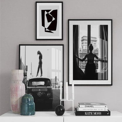 Sophisticated Black and White Abstract Canvas Artwork
