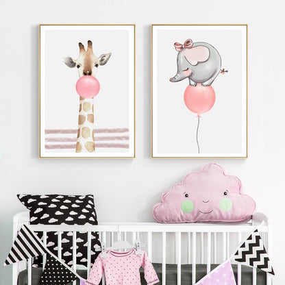Canvas Wall Art - Woodland Balloon Party Scene Painting