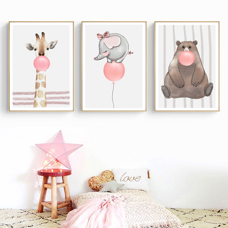 Canvas Wall Art - Woodland Balloon Party Scene Painting