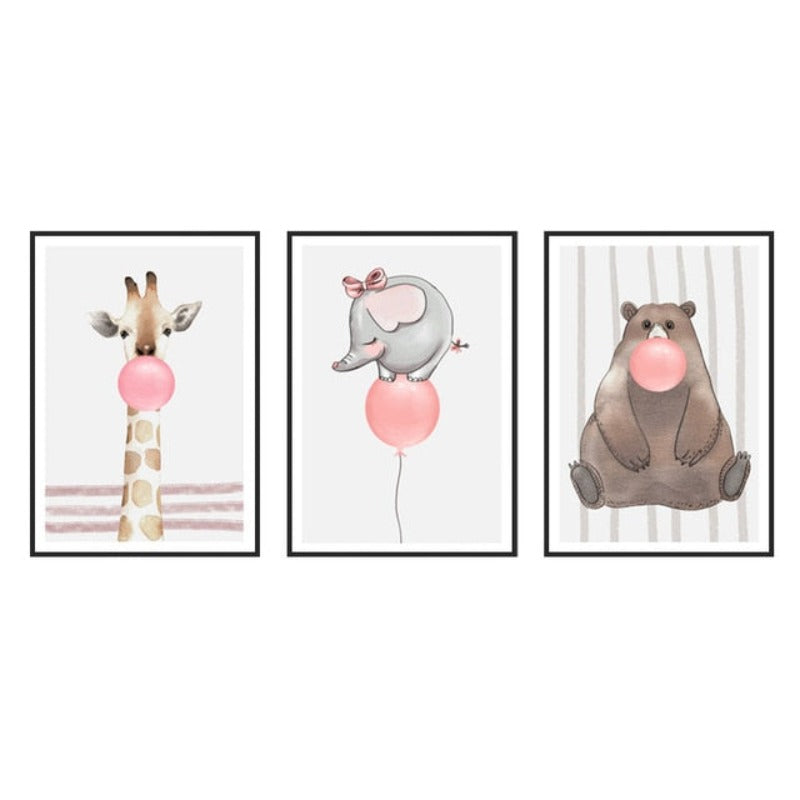 Canvas Wall Art - Woodland Balloon Party Scene Painting