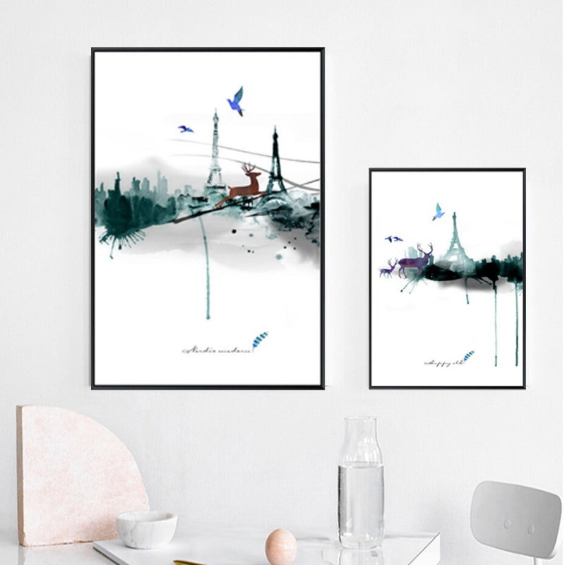 Chic Parisian Deer Canvas Art - Eiffel Tower Inspiration