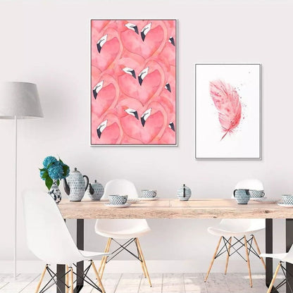 Canvas Wall Art Featuring Pink Flamingo Feather Design